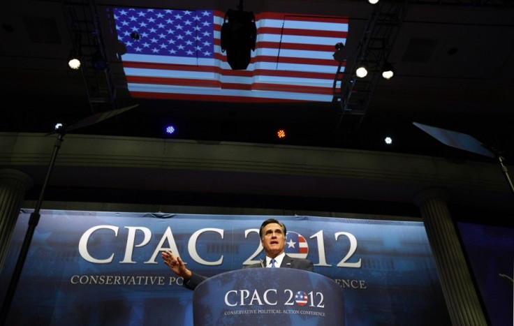 U.S. Republican presidential candidate and former Massachusetts Governor Mitt Romney addresses the American Conservative Union&#039;s annual Conservative Political Action Conference (CPAC) in Washington, February 10, 2012.