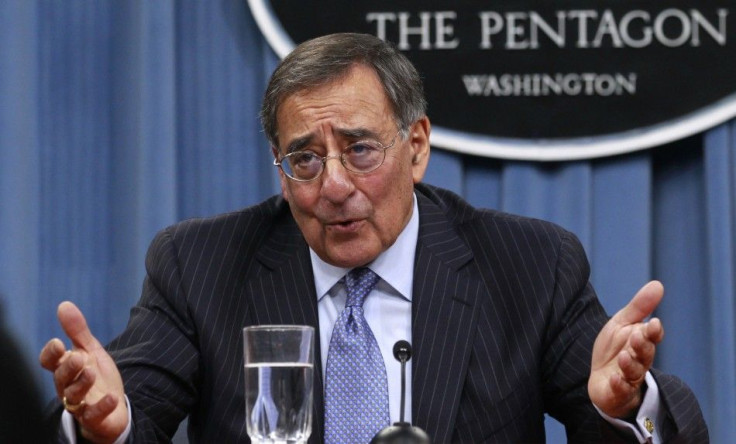 U.S. Defense Secretary Leon Panetta gestures as he briefs the media at the Pentagon Briefing Room in Washington, DC January 26, 2012