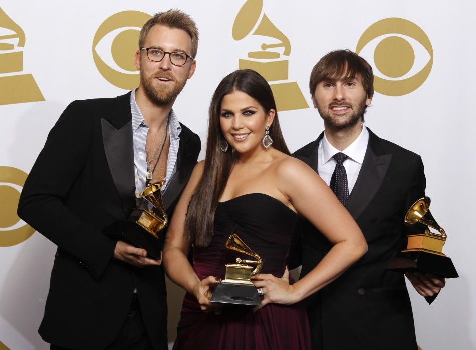 Charles Kelley, Hillary Scott and David Haywood L-R of Lady Antebellum pose with their Grammy for Best Country Album quotOwn The Nightquot at the 54th annual Grammy Awards in Los Angeles, California 