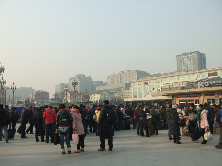 Crowds outside Beijing train station