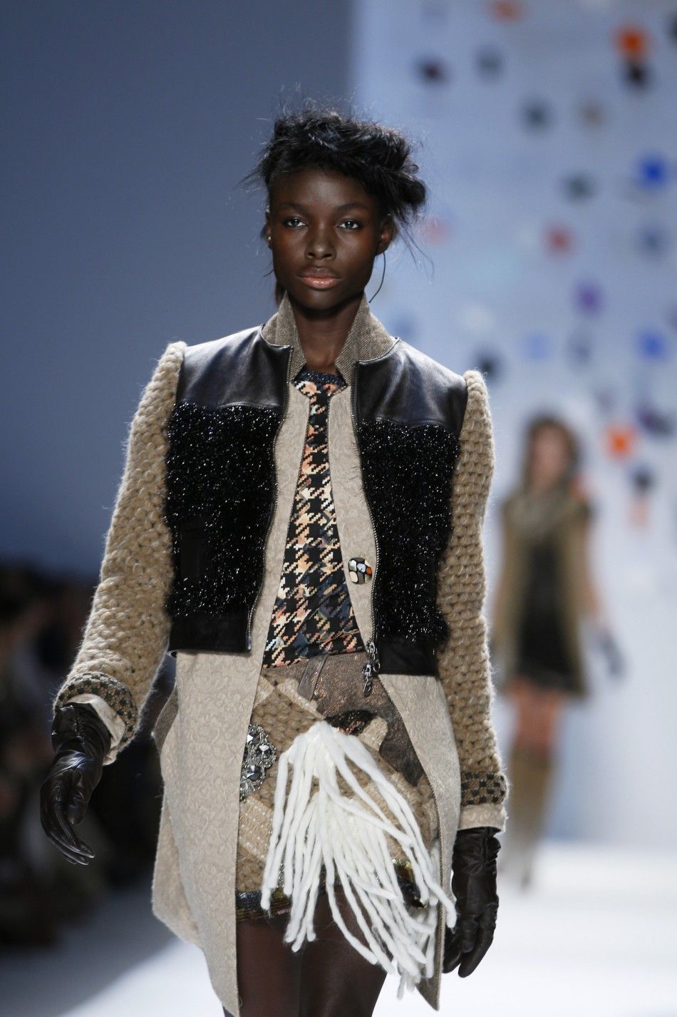 A model presents a creation from the Custo Barcelona FallWinter 2012 collection during New York Fashion Week February 12, 2012. 
